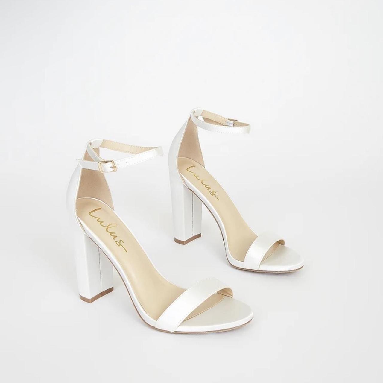 Ivory satin ankle strap heels - size 8 - heel... - Depop