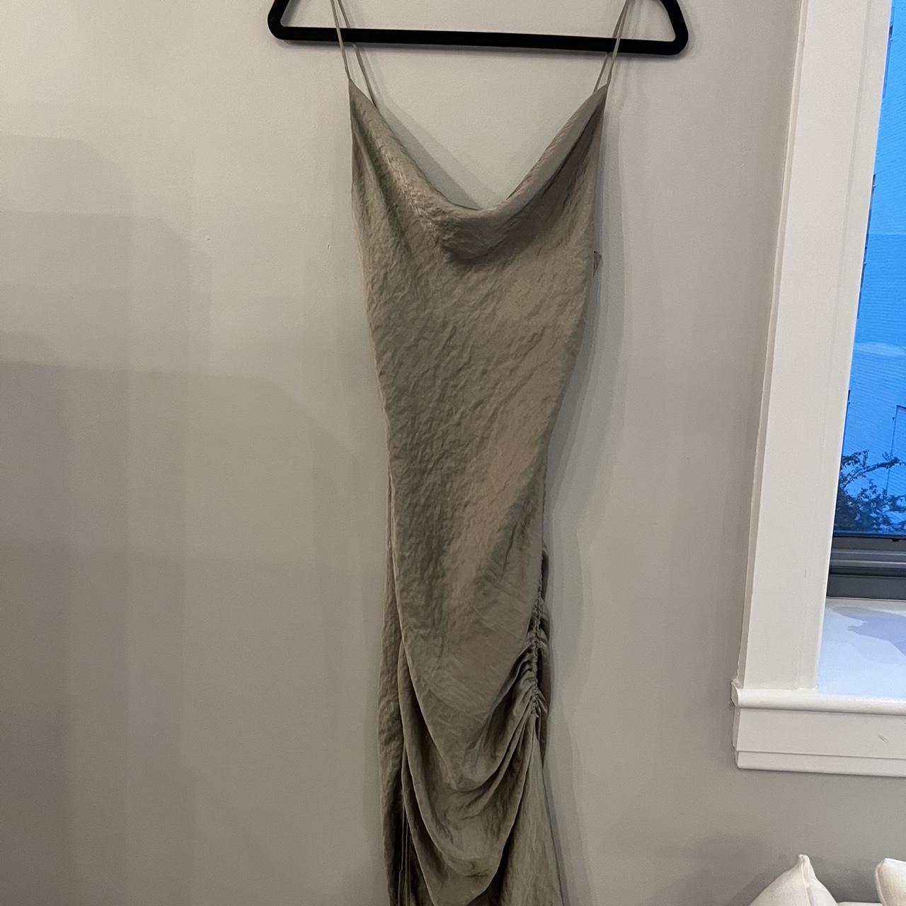 Zara sage satin slip dress with rouching on the... Depop