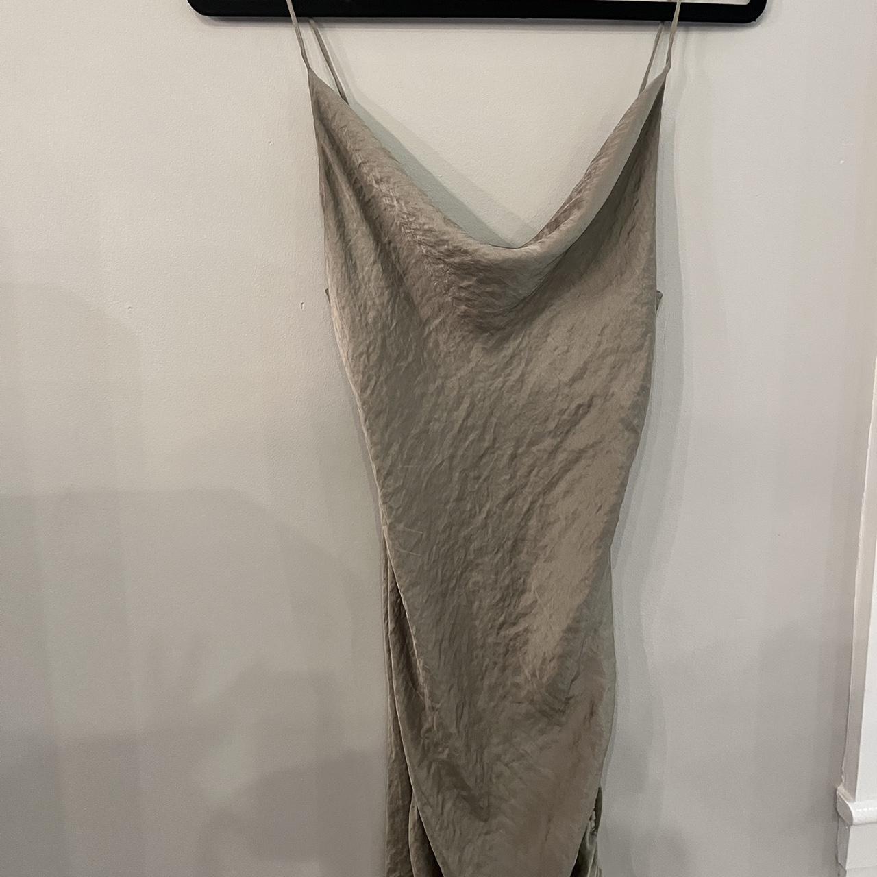 Zara sage satin slip dress with rouching on the... Depop