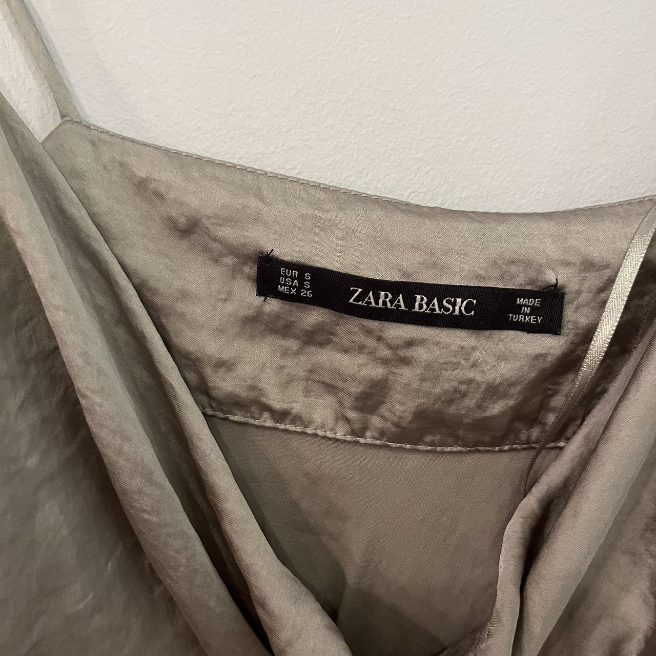 Zara sage satin slip dress with rouching on the... - Depop