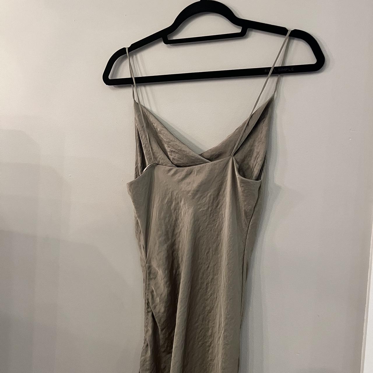 Zara sage satin slip dress with rouching on the... - Depop