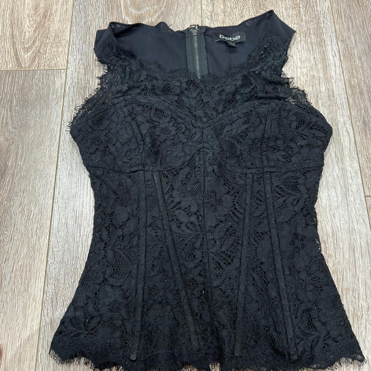 Bebe Lace black corset style blouse Size Xs - Depop