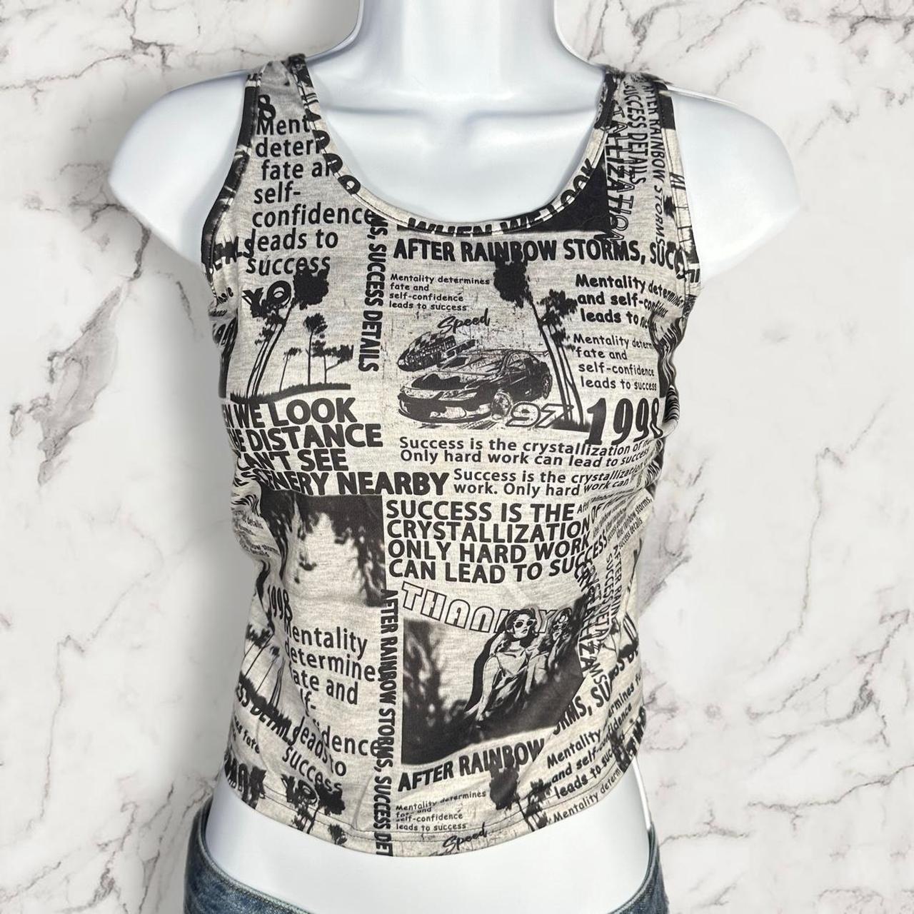 b&w newspaper print tank top *brand new* size small... Depop