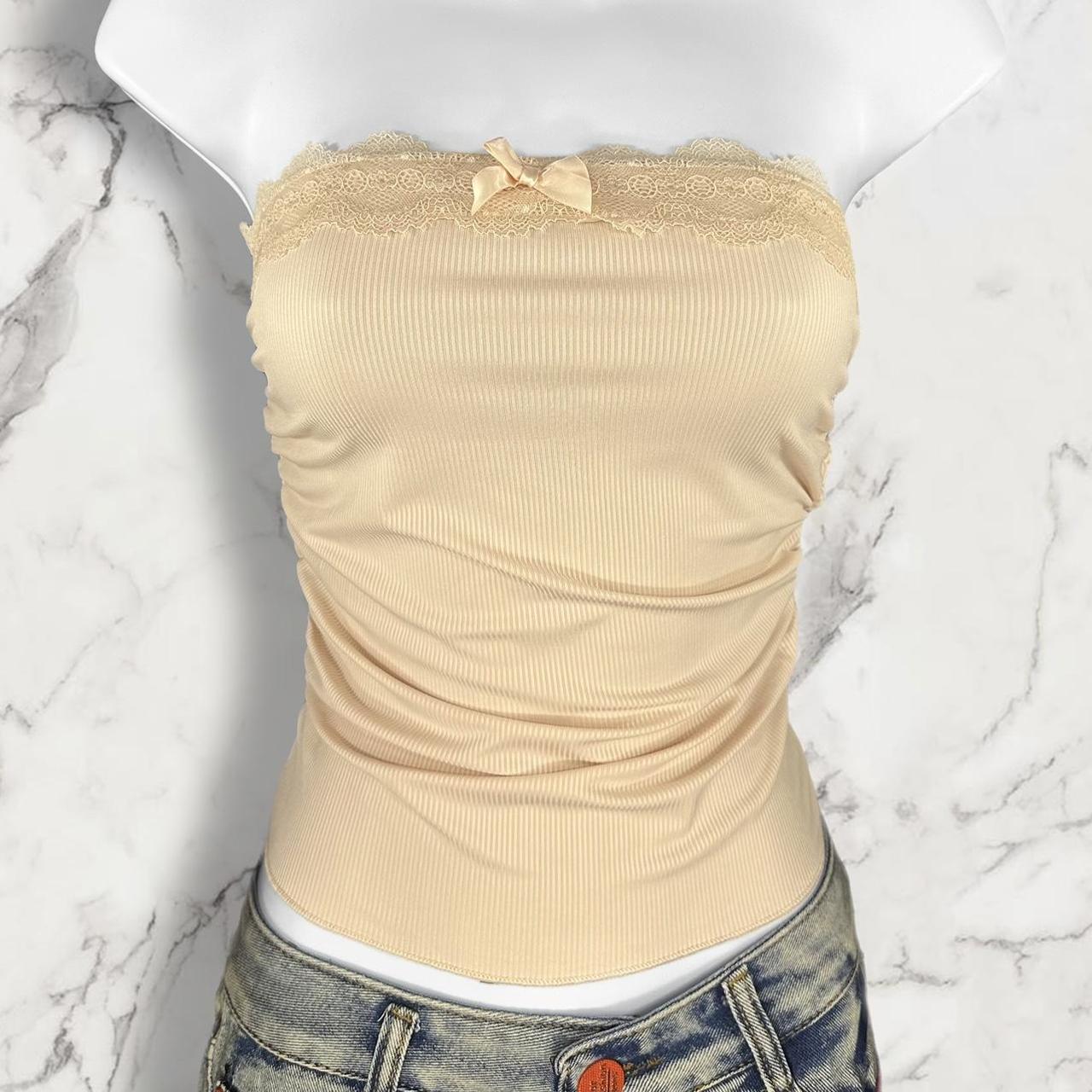 ruched & ribbed tube top *brand new* size small... - Depop