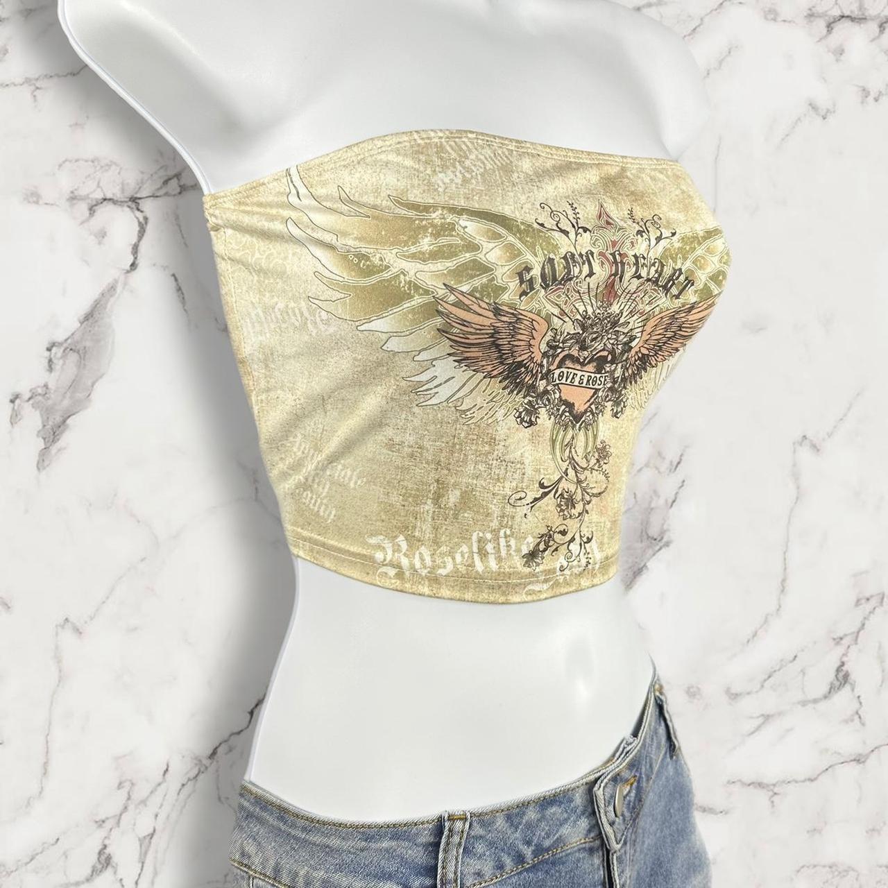 graphic y2k tube top *brand new* size small apricot... Depop
