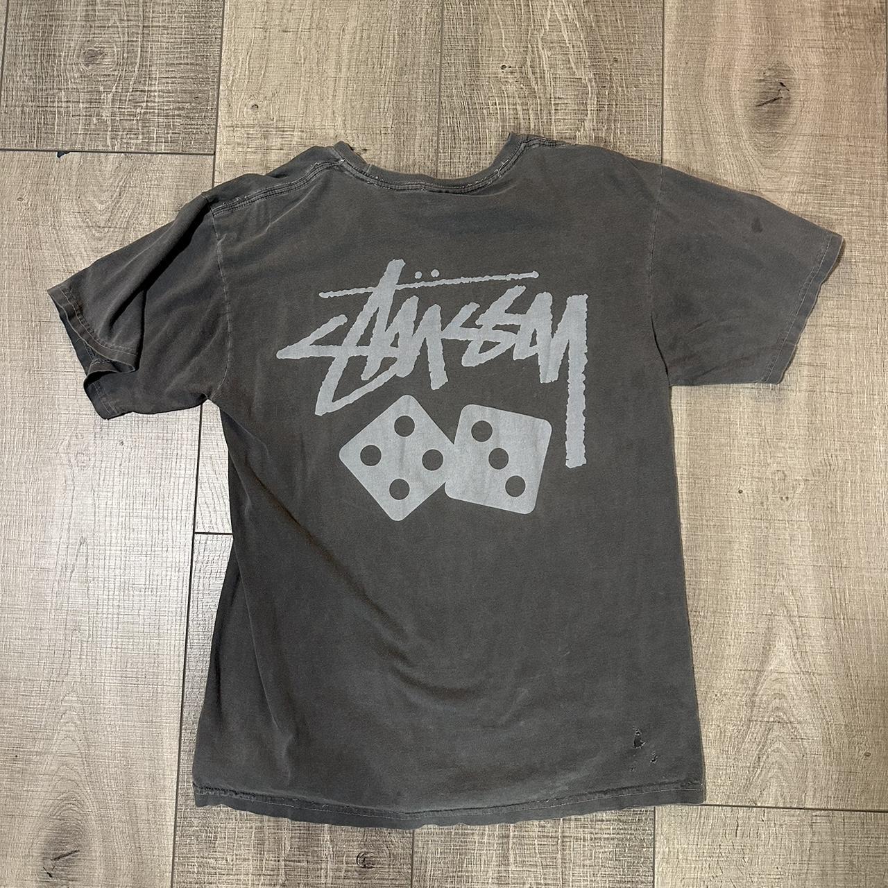 grey dice stussy shirt (M) SMALL HOLES ON BACK - Depop