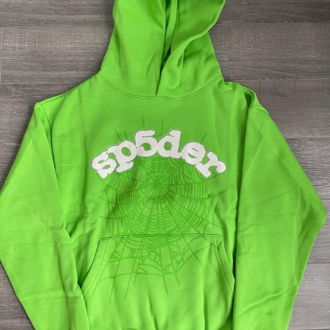 Sp5der Worldwide Web Hoodie Slime Green size M True... - Depop