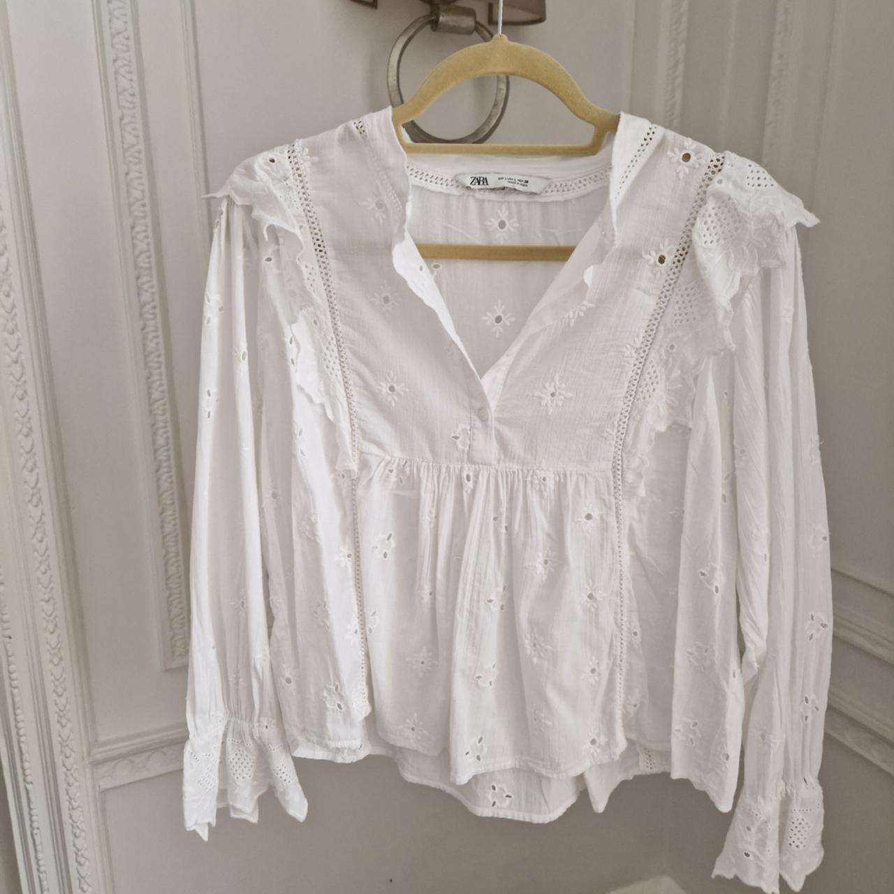 White Blouse perfect for summer long sleeves with... - Depop