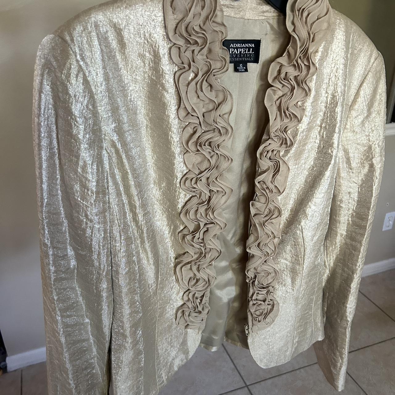 Adrianna Papell Evening Metallic Ruffle Jacket size Depop