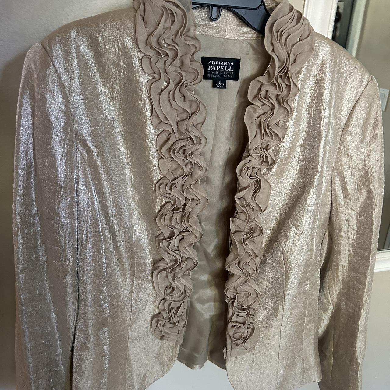 Adrianna Papell Evening Metallic Ruffle Jacket size Depop