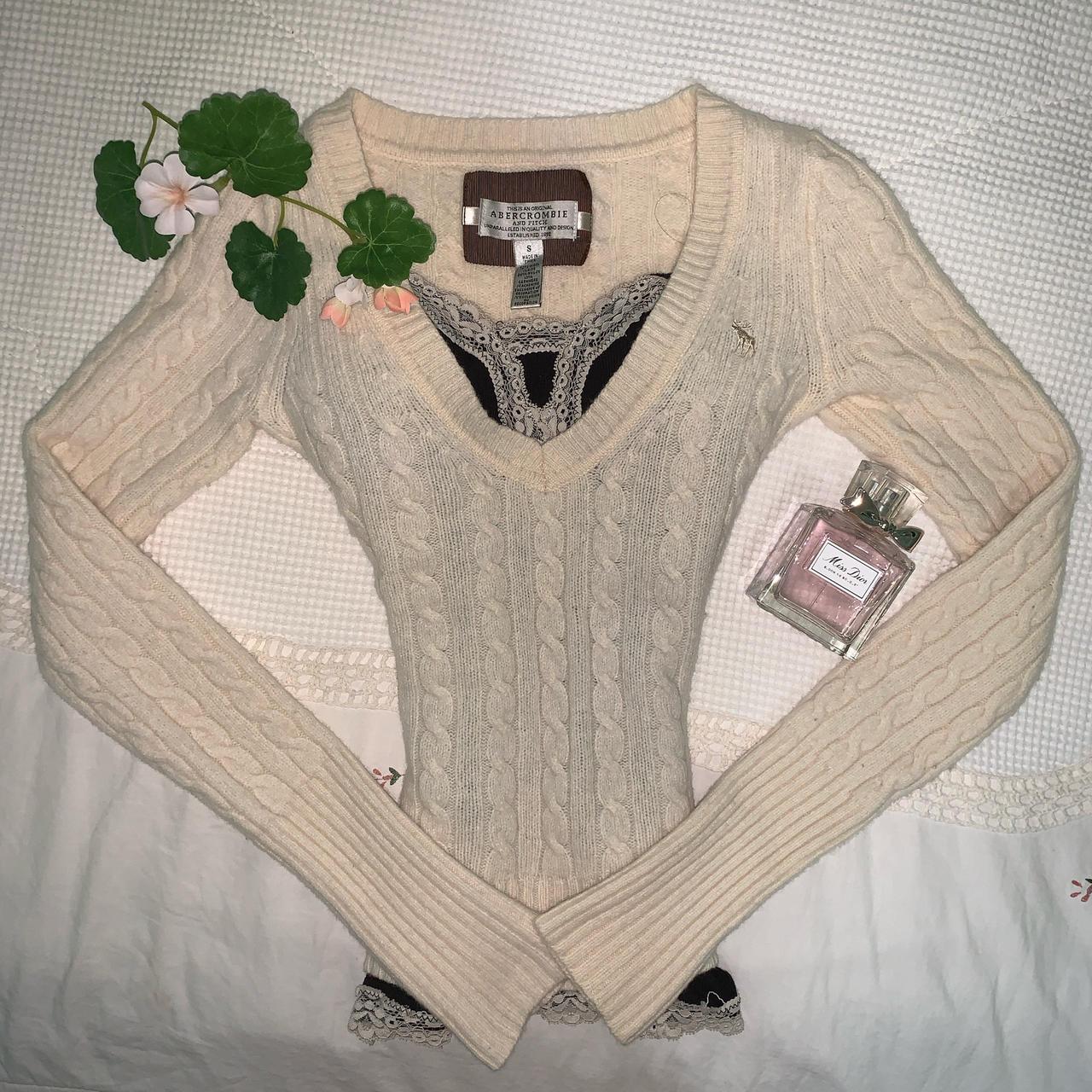 Vintage cream Abercrombie and Fitch knit sweater... - Depop