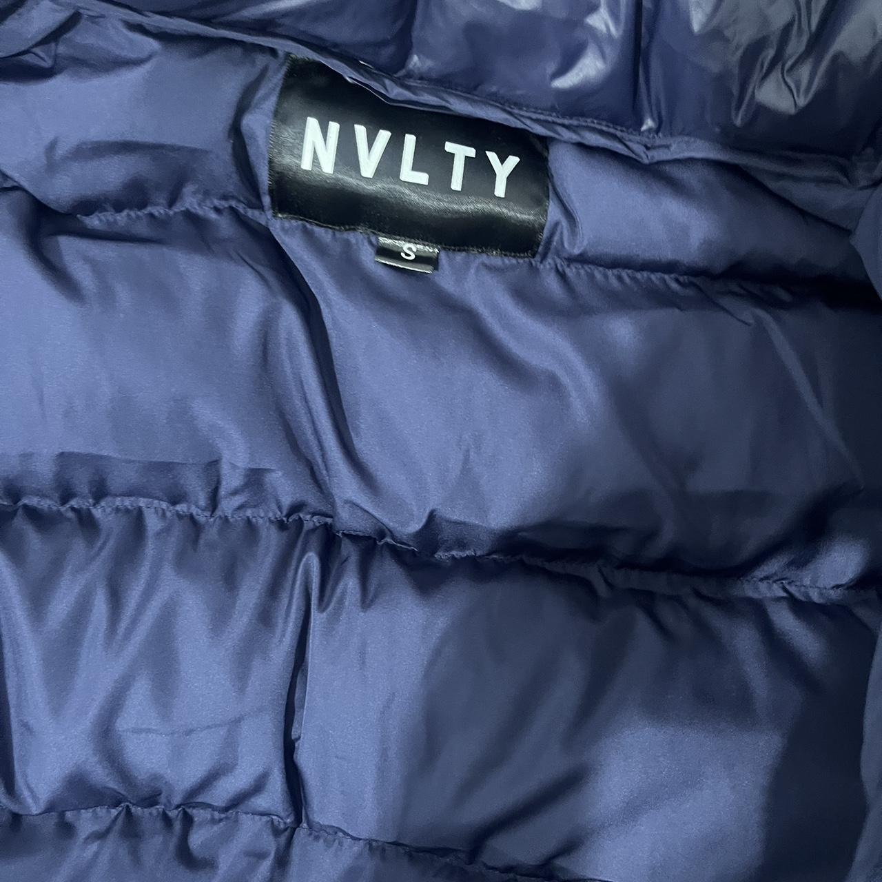 NVLTY Shiny Hooded puffer Jacket, Navy blue, SIZE... Depop