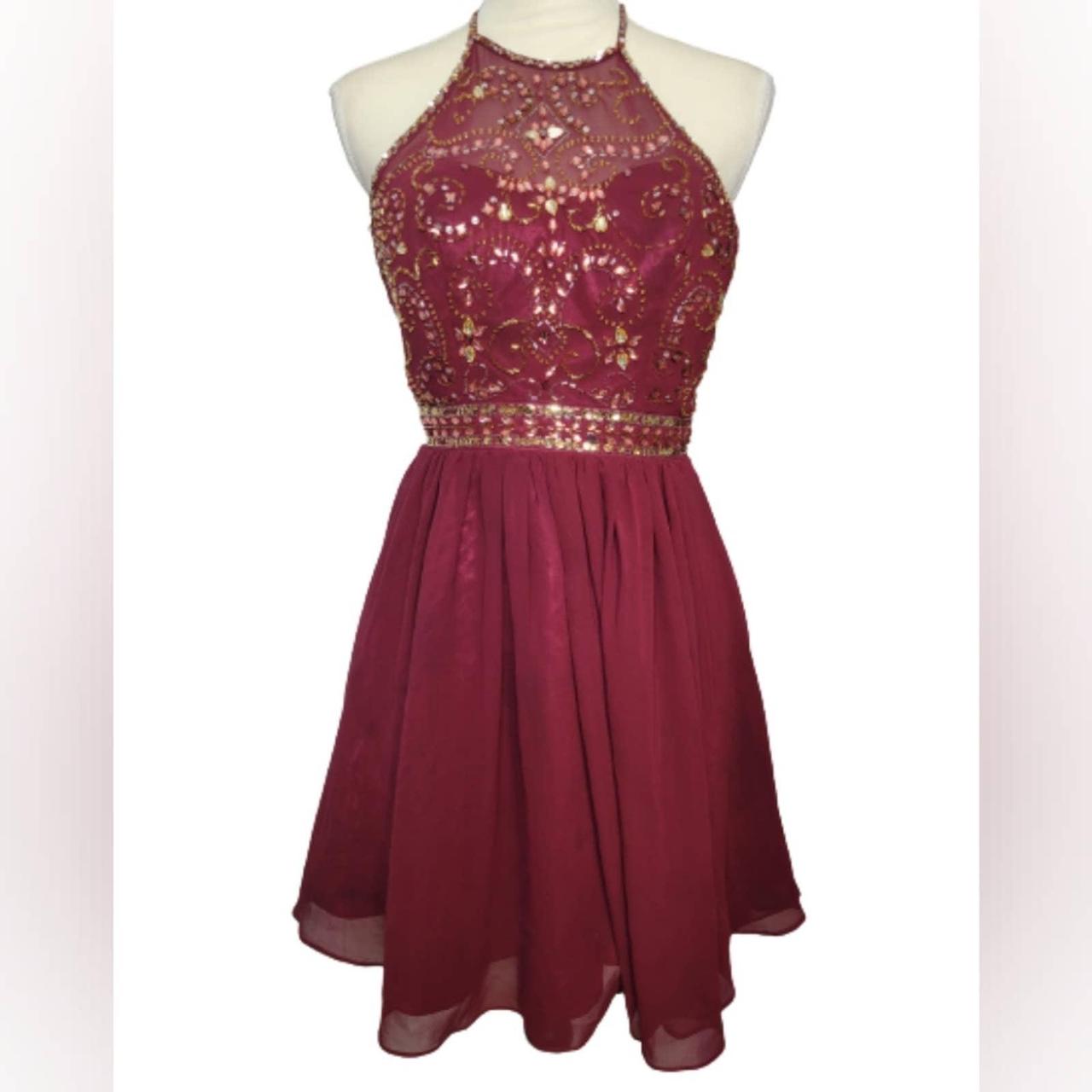 Camille La Vie Burgundy Halter Mini Dress with