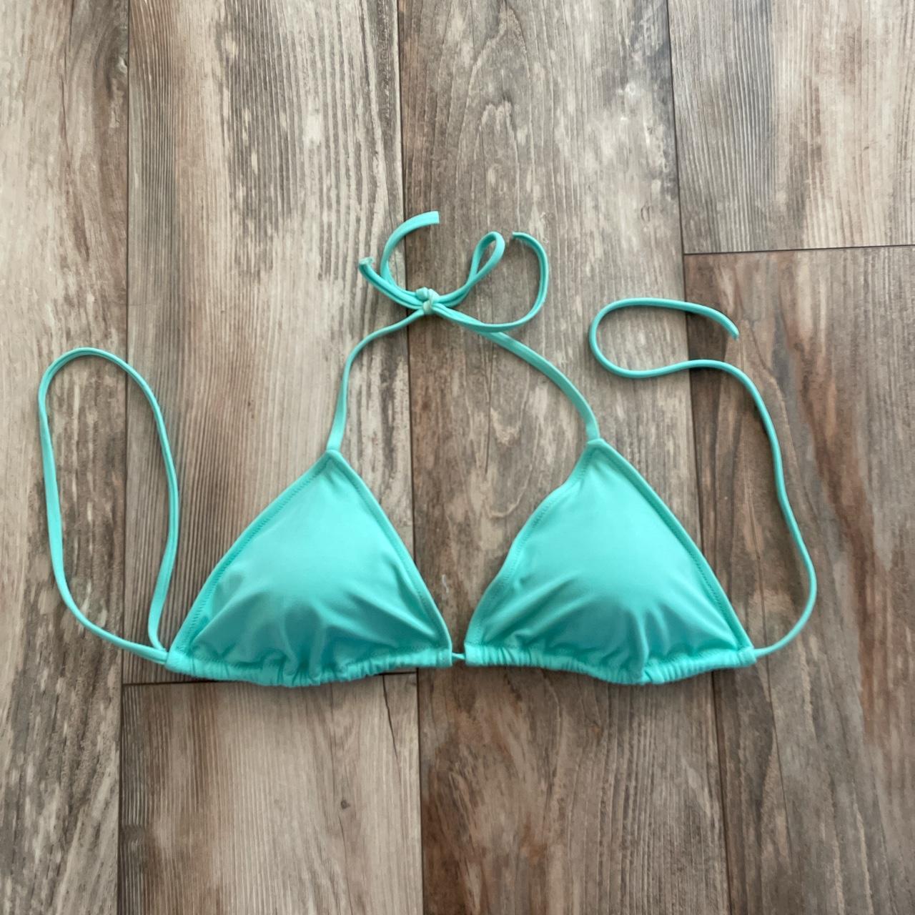 Turquoise Triangle Bikini Top Triangle string tie... - Depop