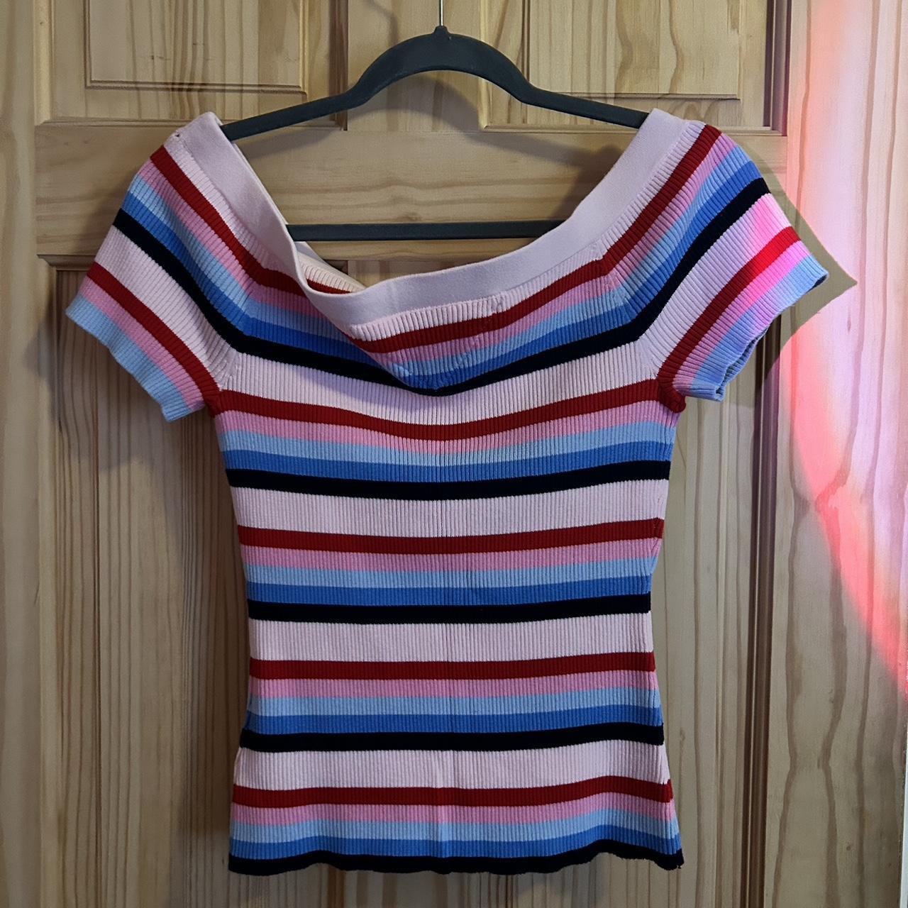 TOMMY HILFIGER retro styled striped top Size:... - Depop