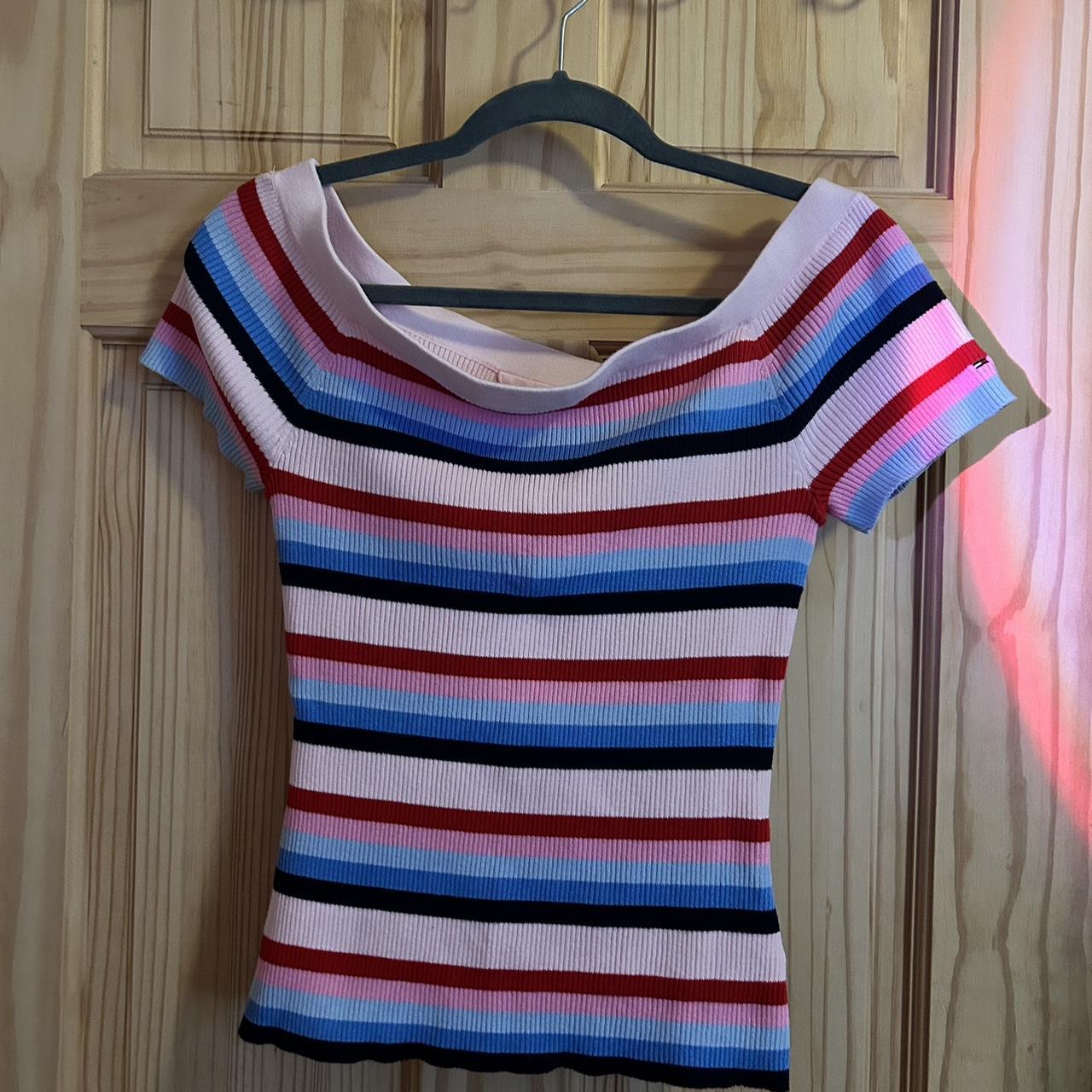 TOMMY HILFIGER retro styled striped top Size:... - Depop