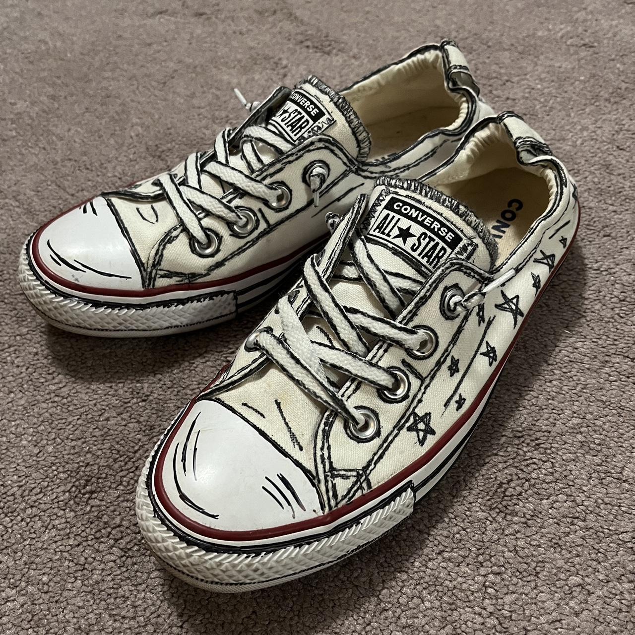 DIY cartoon style low top white converse Size