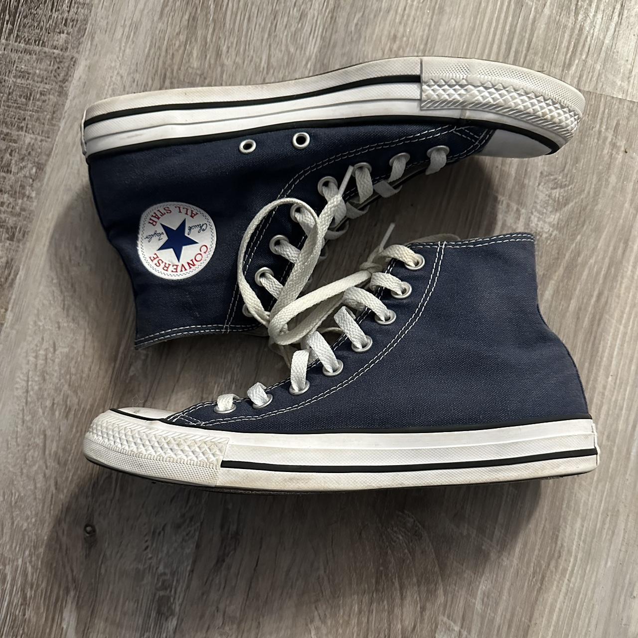 Navy Blue High Top Converse - Depop