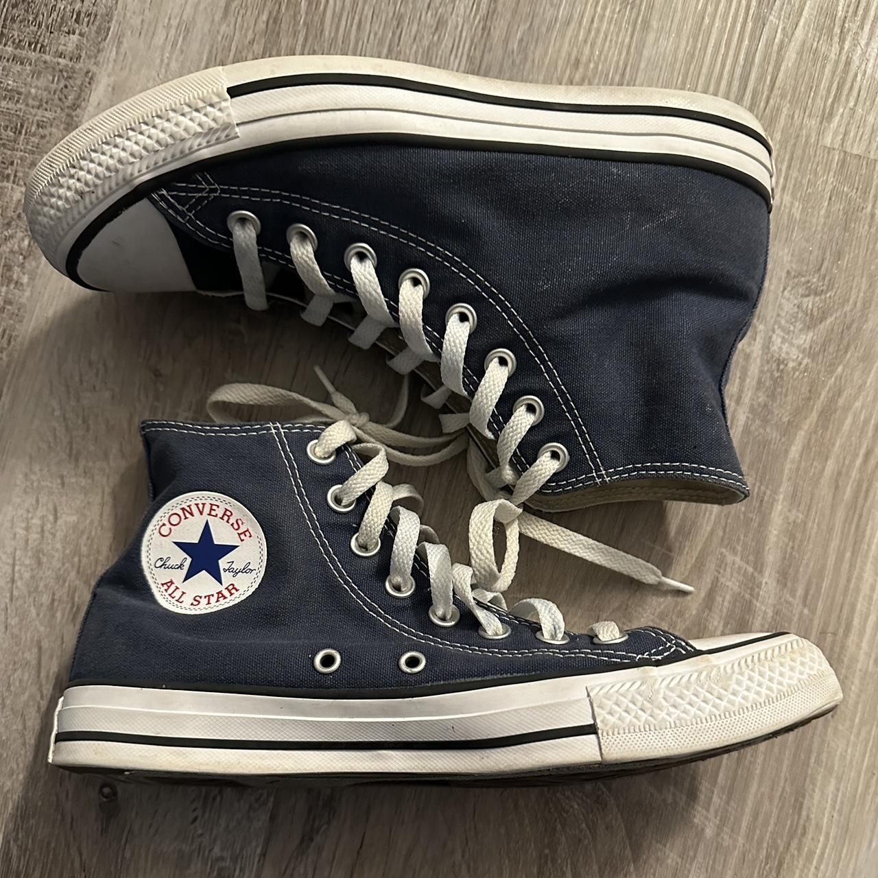 Navy Blue High Top Converse - Depop