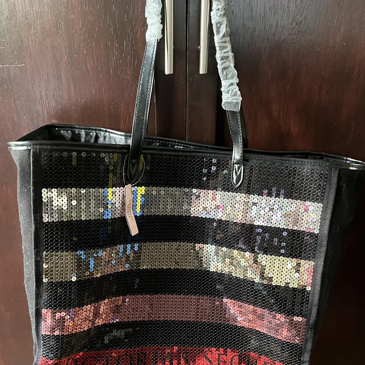 Victoria's Secret Bling Stripe Sequin Carryall Tote with Matching Wristlet