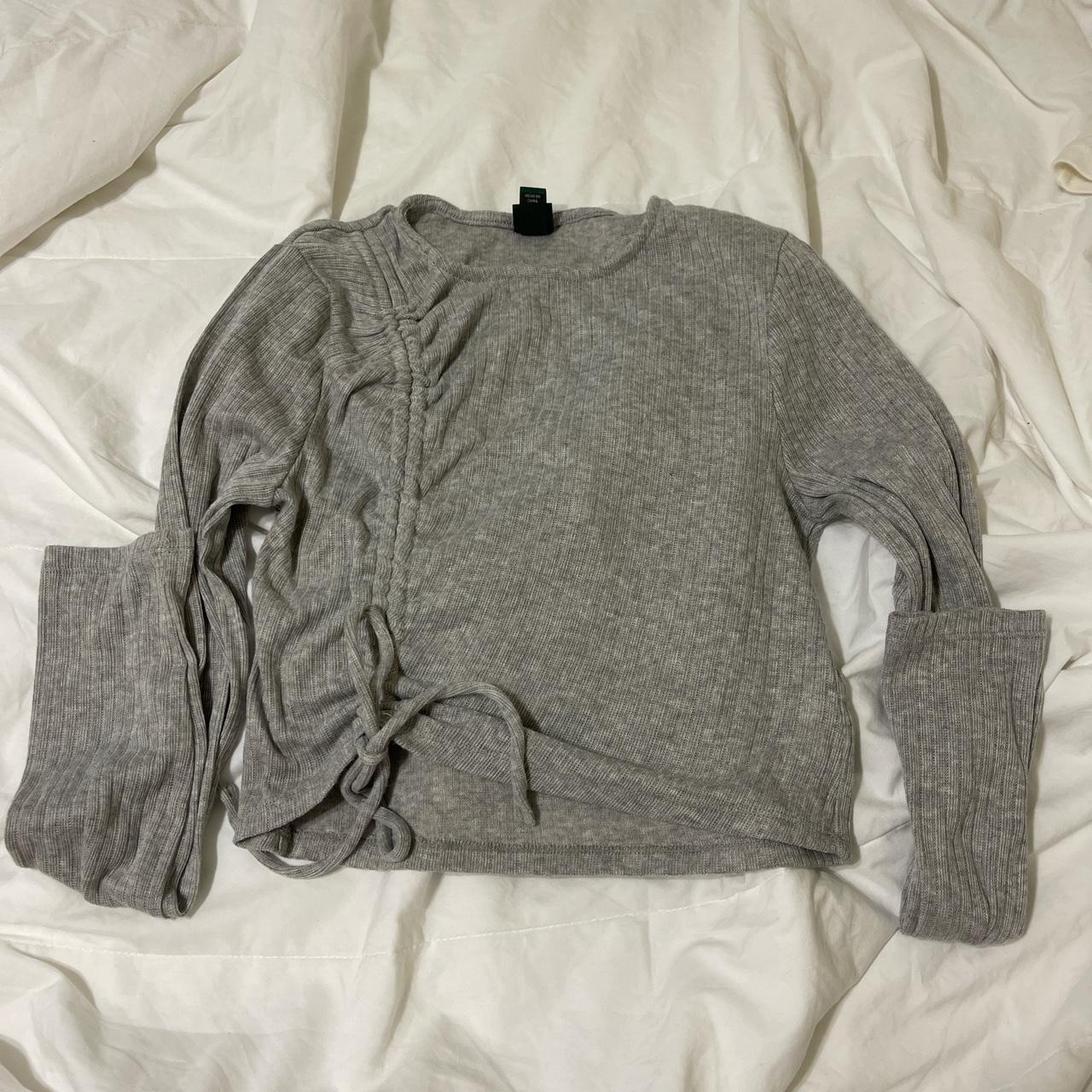 wild fable grey long sleeve tie up shirt size:... - Depop