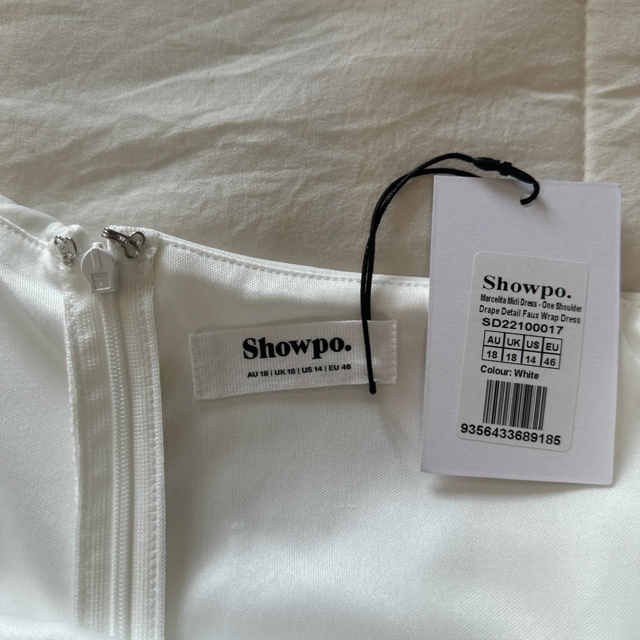 Marcelita Midi Dress - One Shoulder Drape Detail Faux Wrap Dress in White