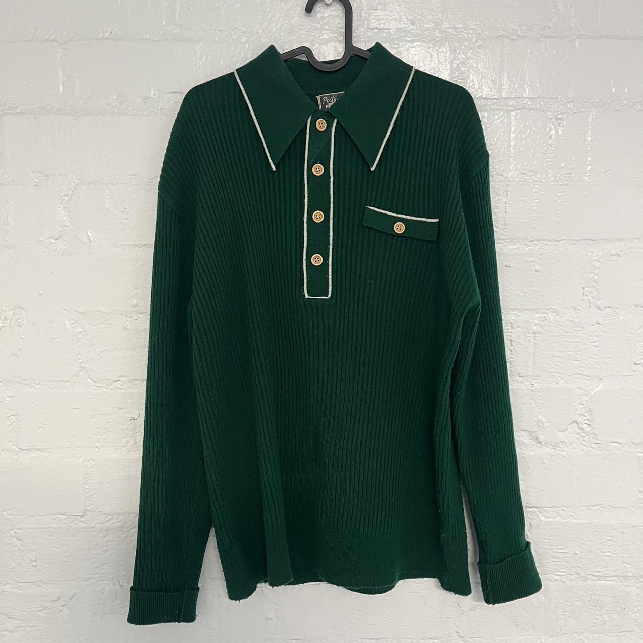 Green knitted vintage sweater 70s collar #green... - Depop
