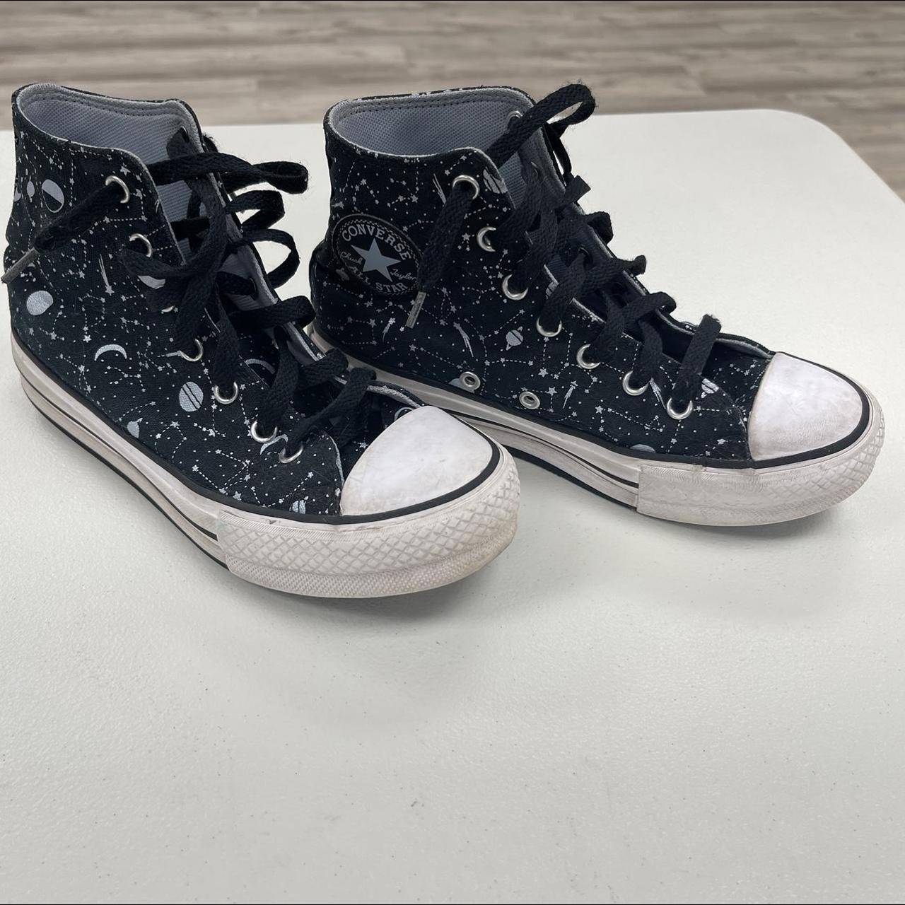 Converse High Top Girls size 3. Black Galaxy print. - Depop