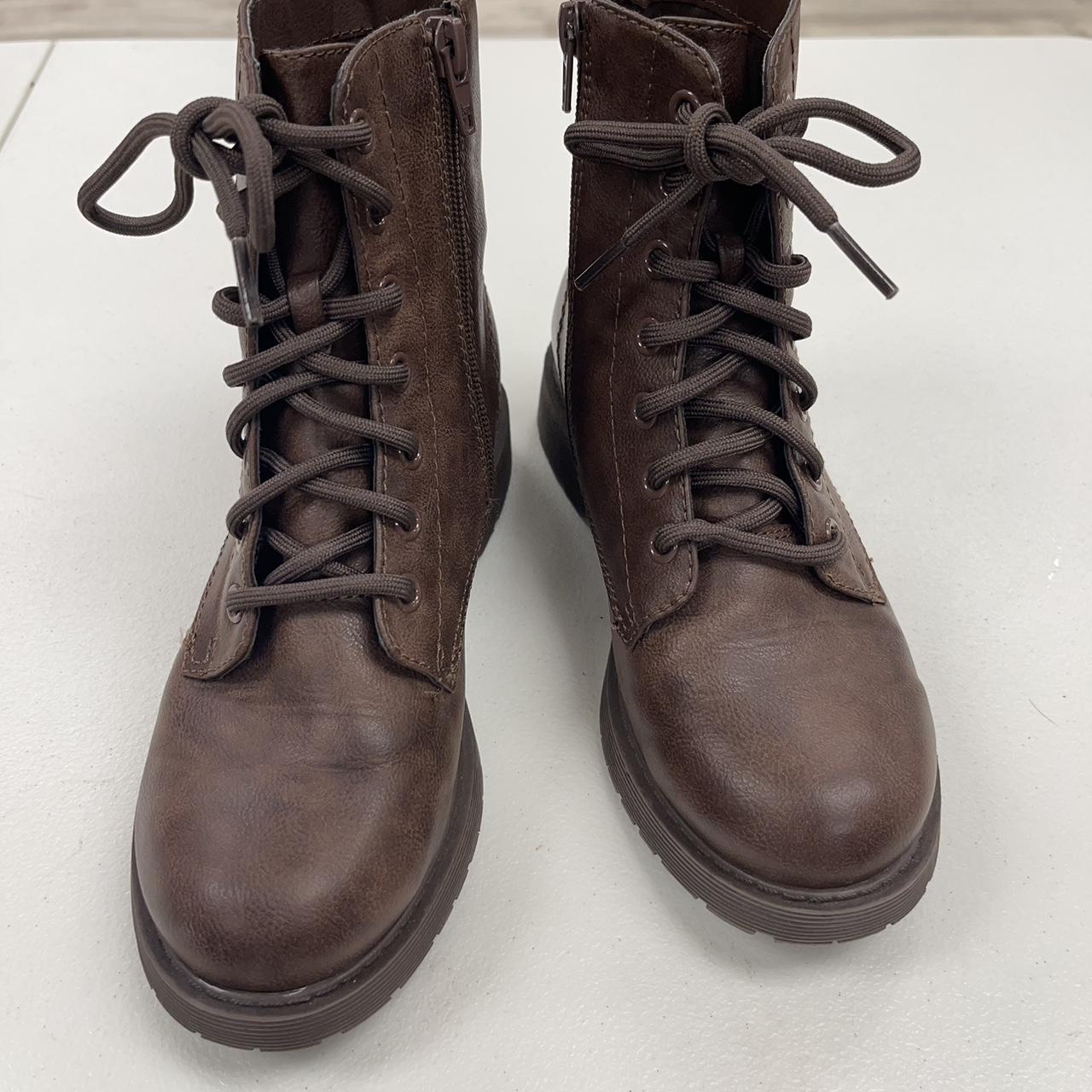 Girls Size 3 Stylish Brown Lace-up Combat Boots.... - Depop