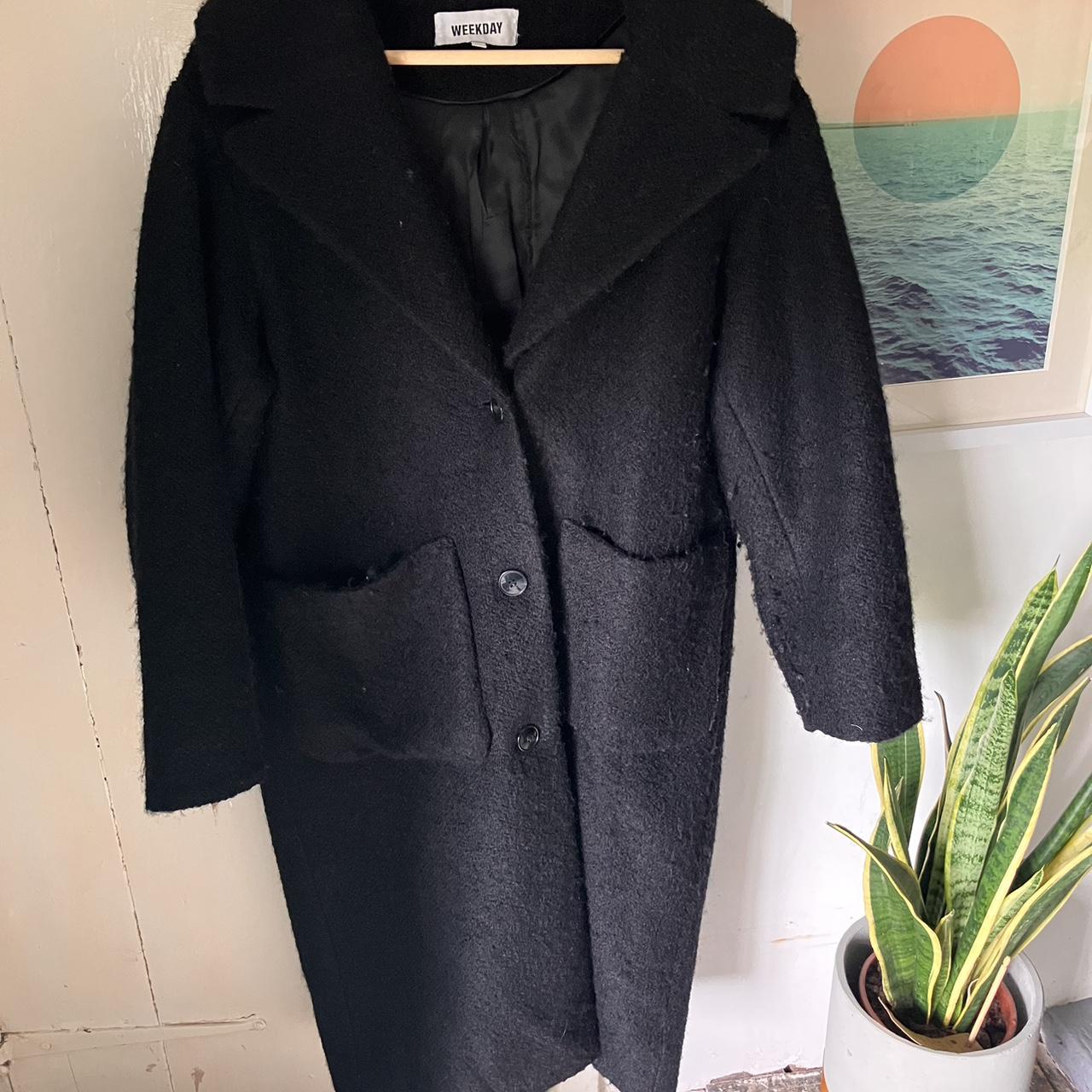 Weekday oversized black fluffy wool coat Thick pile... - Depop