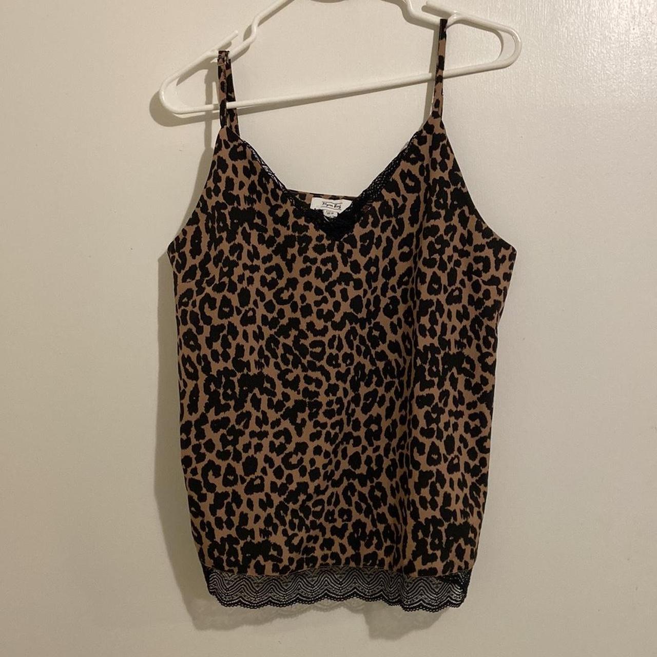 Myra bag leopard print tank top, black lace trim at... - Depop