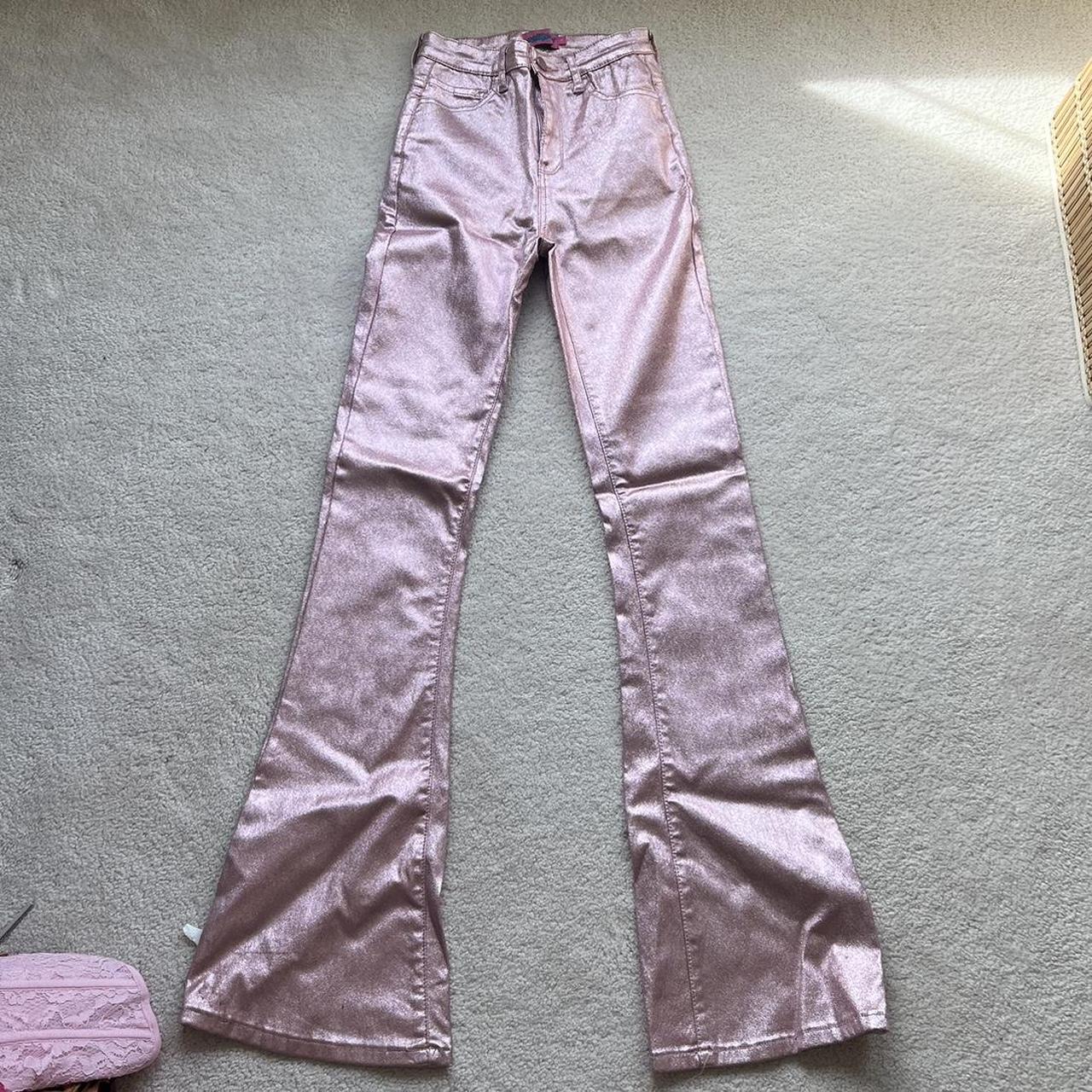 Edikted Metallic Pink Flare Pants Size Small Worn Once - Depop