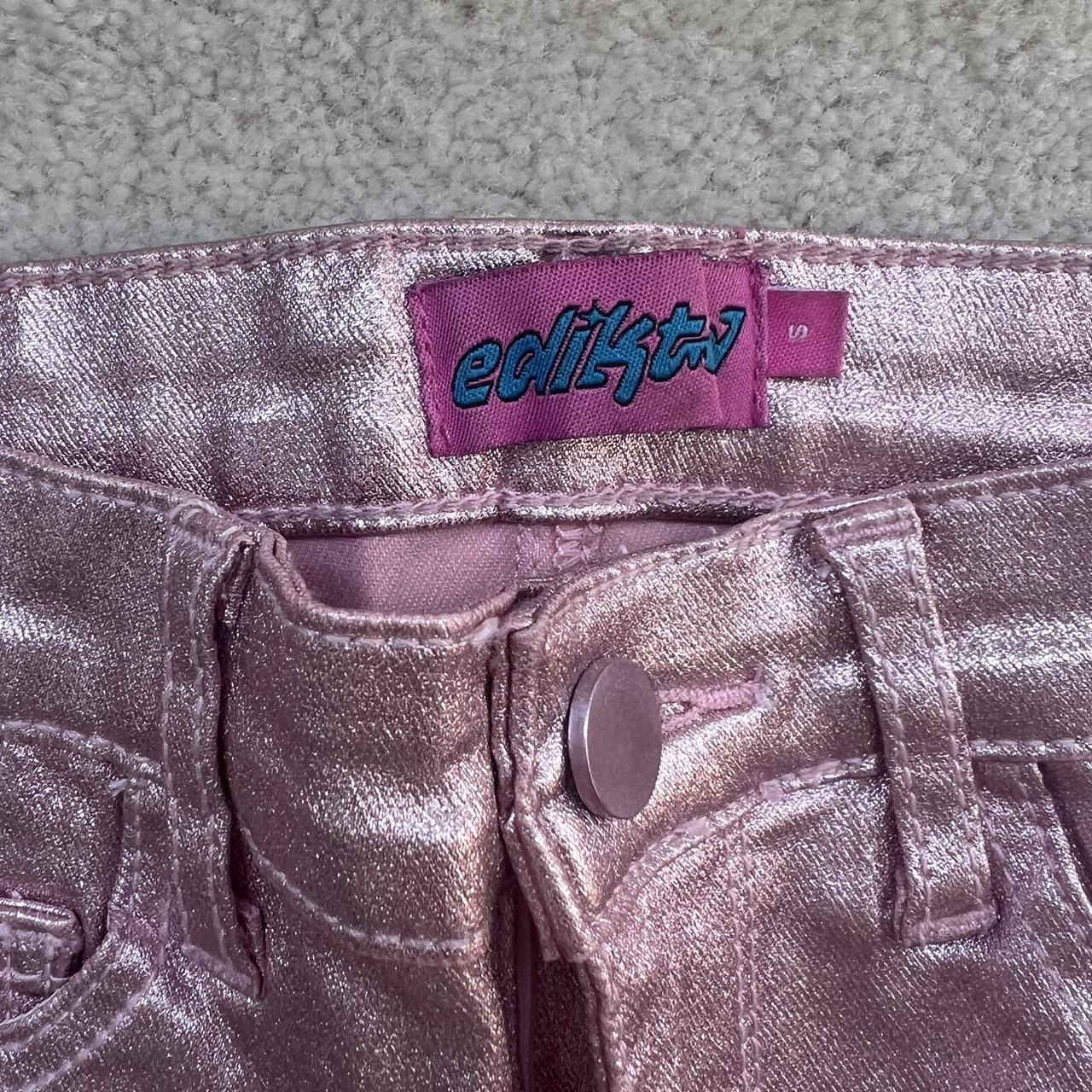 Edikted Metallic Pink Flare Pants Size Small Worn Once Depop