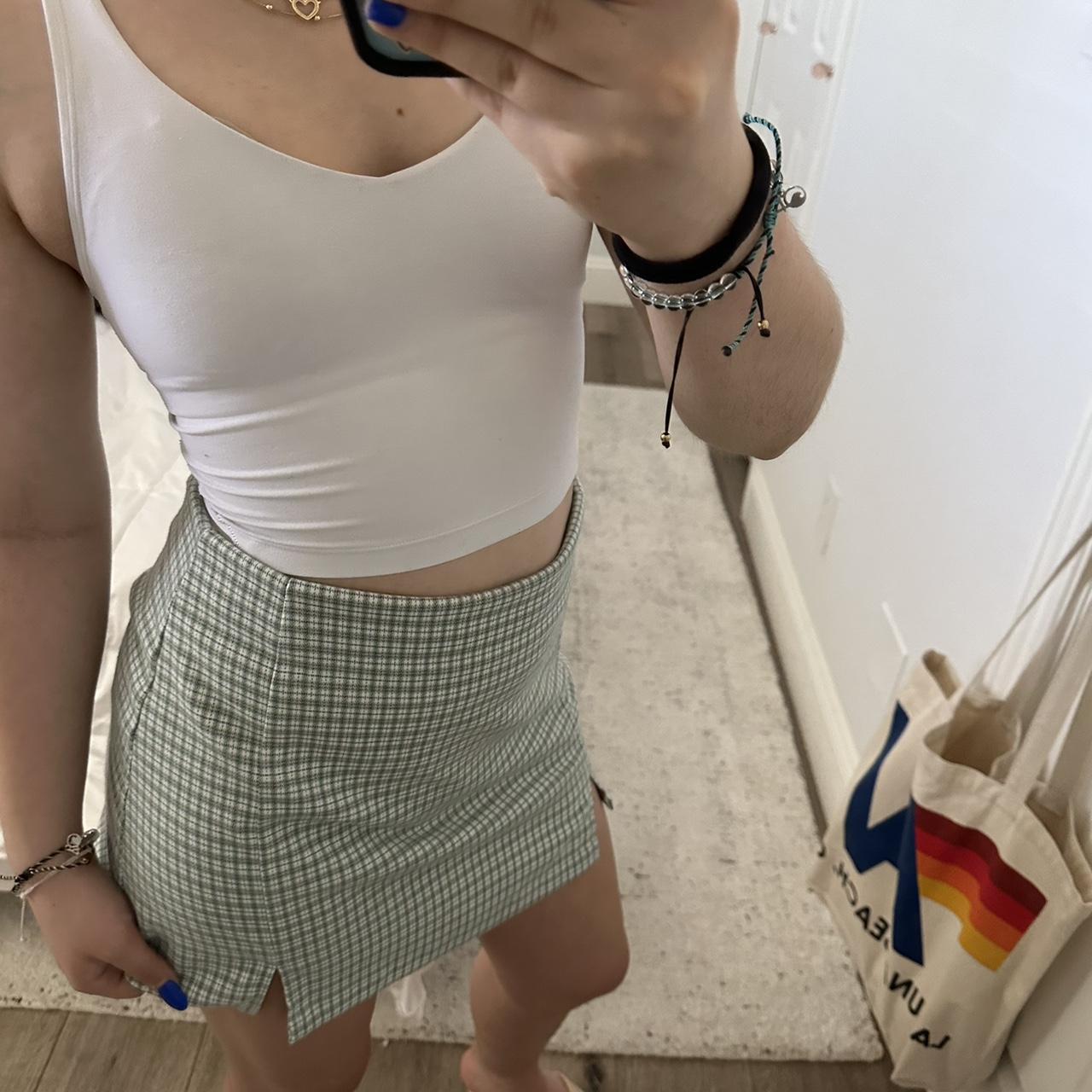 Brandy Melville green plaid skirt S... Depop