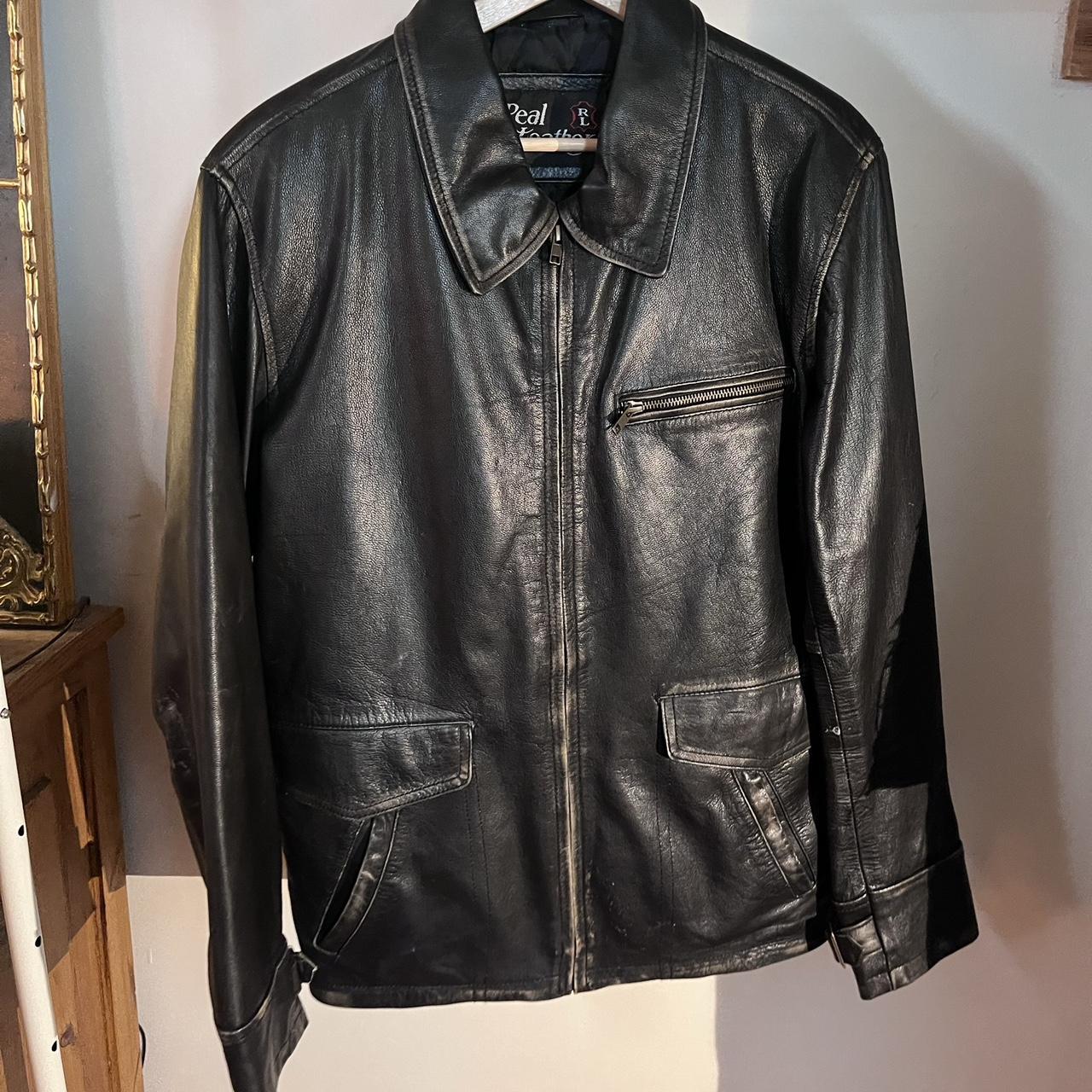 Real Leather Genuine Biker Jacket Black Vintage... - Depop