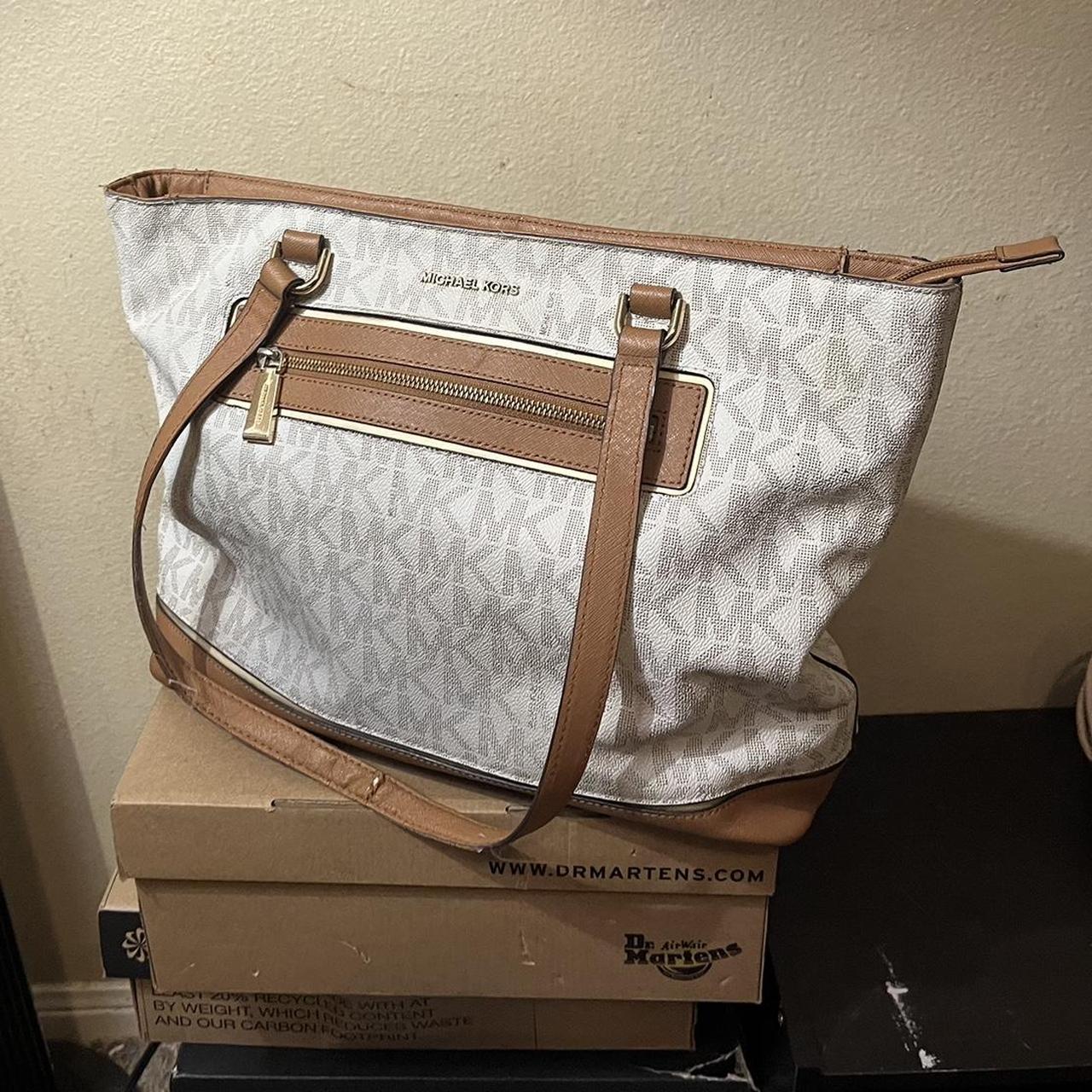 Michael Kors white and brown large tote bag good. Depop