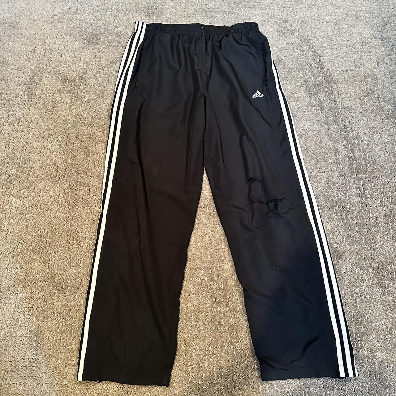 Vintage Adidas striped track pants. Rips on front... - Depop