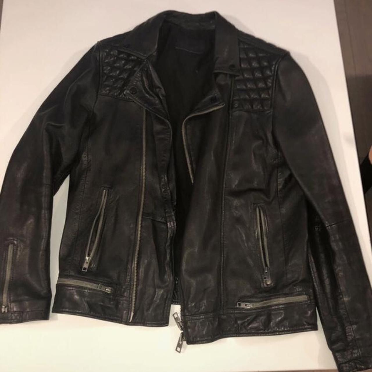 vintage black allsaints leather jacket - Depop
