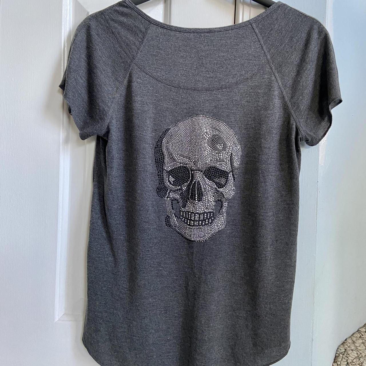 Haute Hippie Grey Skully T Shirt! Cool Graphic on... - Depop