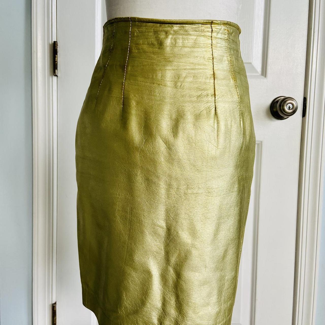 Cute distressed gold leather skirt by Lillie Rubin.... - Depop