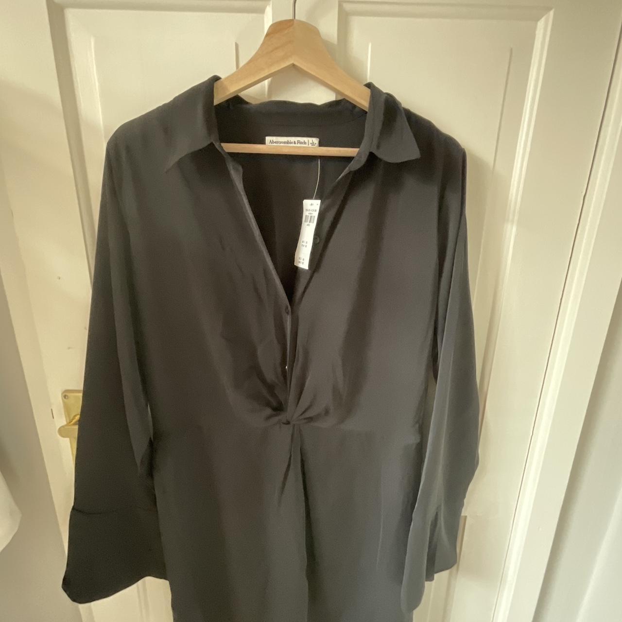 Abercrombie & Fitch Black Wrap Button Up Mini Dress... - Depop