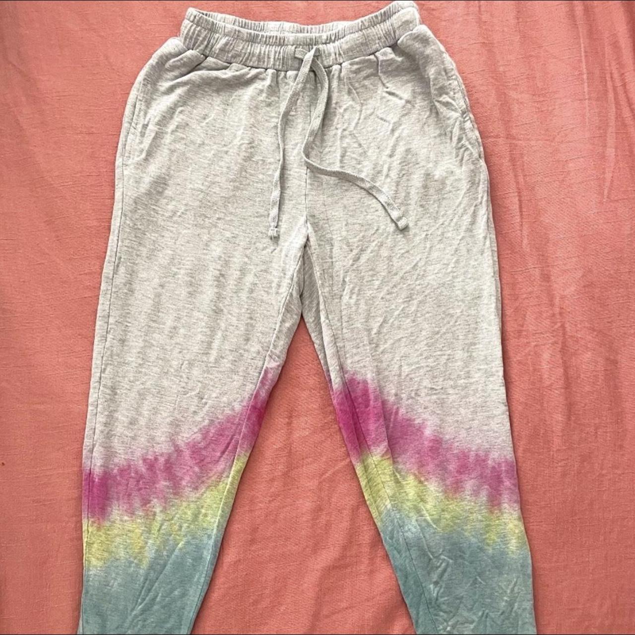 Colsie grey sweatpants with tie dye bottom - Depop