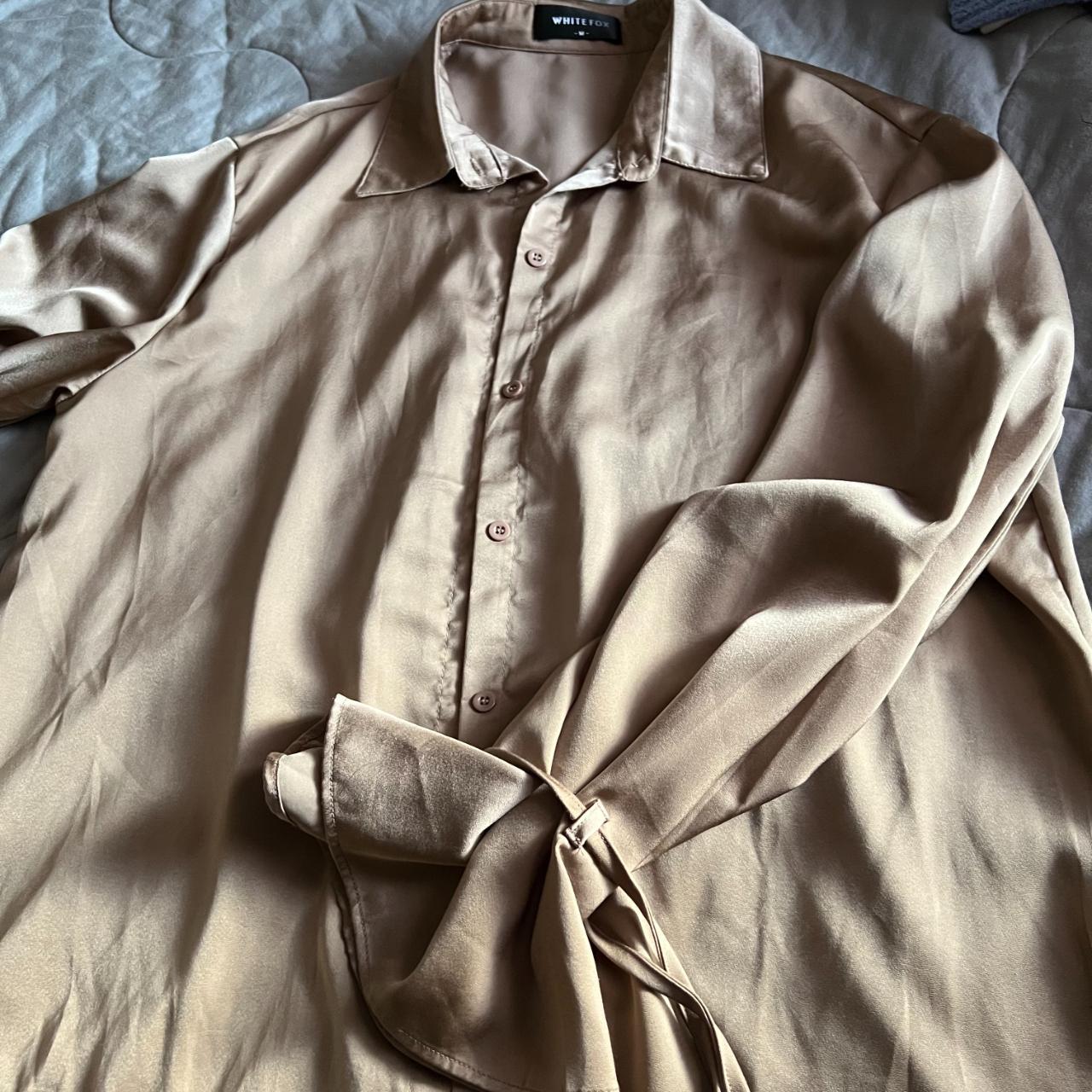 Barely worn white fox blouse with adjustable ties at... - Depop