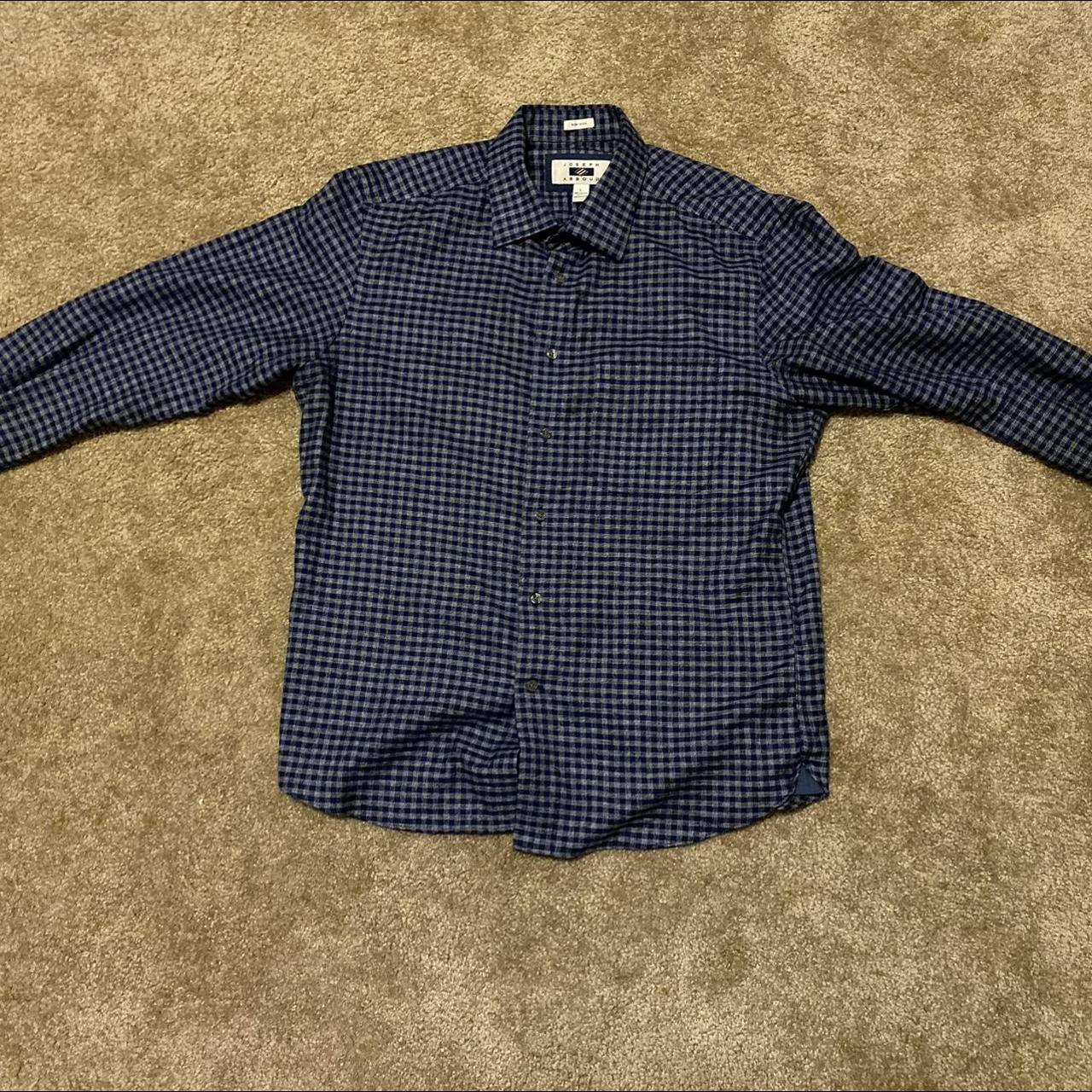 joseph abboud navy/grey plaid dress shirt size... - Depop