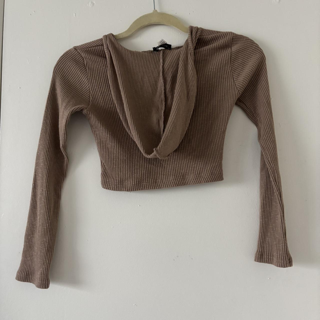 Fashion nova ribbed cropped hoodie tan Brand: | Depop