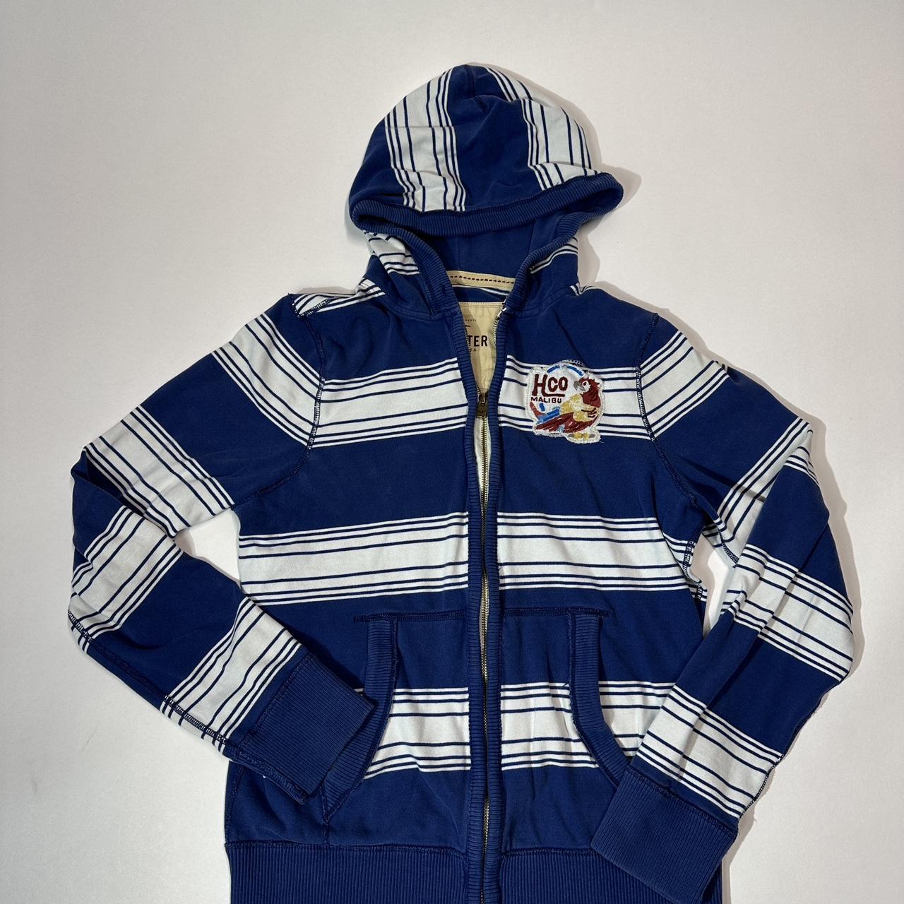 Y2K horizontal striped Hollister zip hoodie #Y2K... - Depop