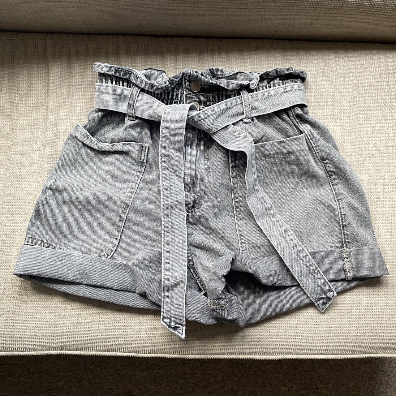 Zara paper bag denim deals button shorts