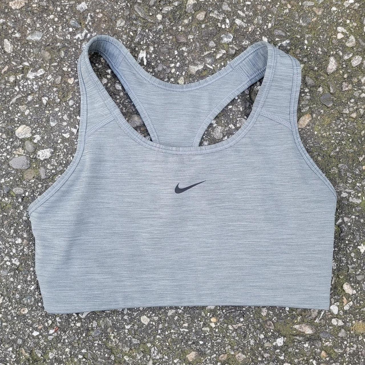 Nike Swoosh Grey Dri Fit Sports Bra Pocket on Inner - Depop