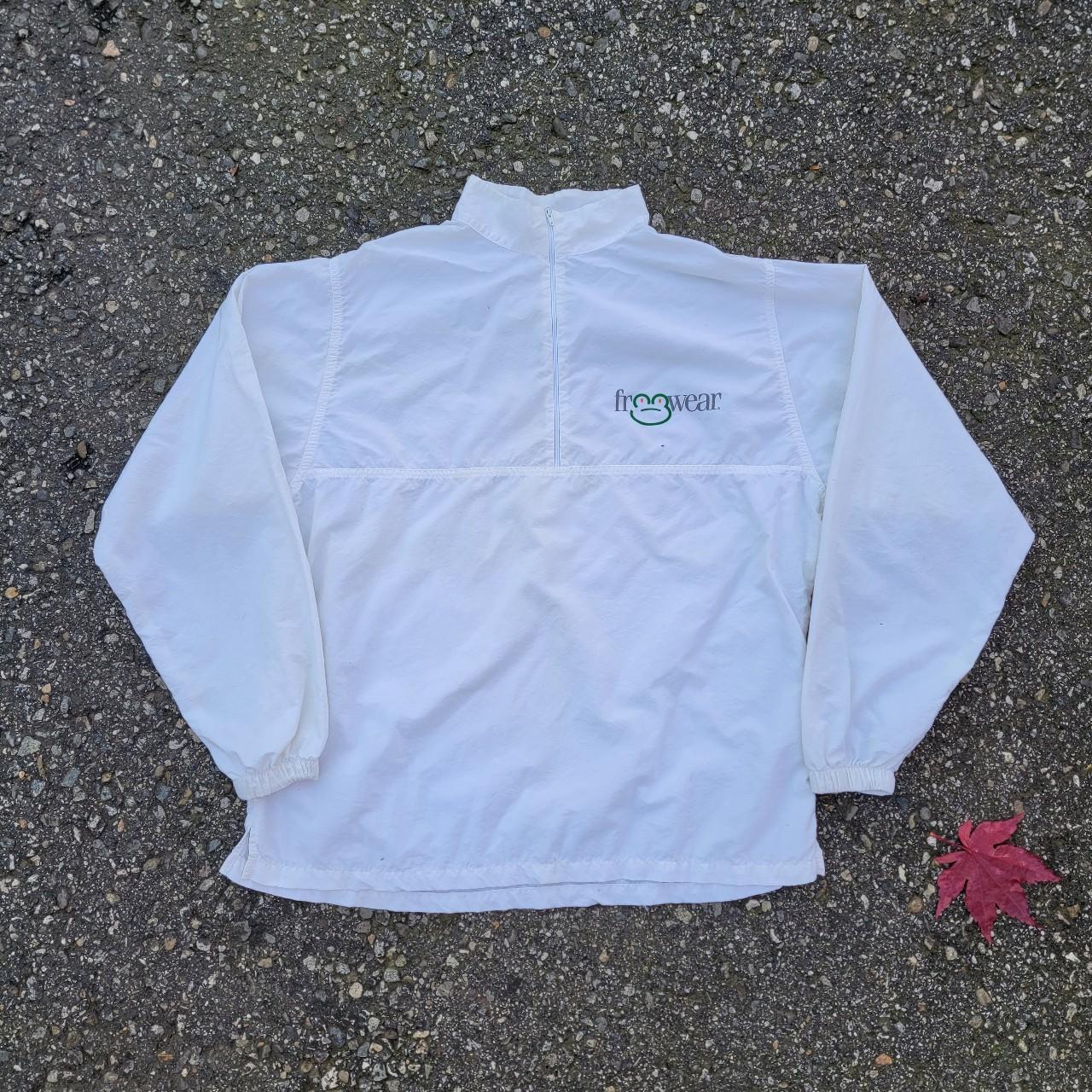 Vintage 90's Frog Wear White 1/4 Zip Nylon... - Depop