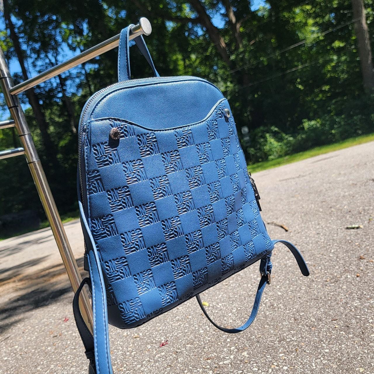 Steve Madden Embossed Blue Backpack Outer pouch. Depop